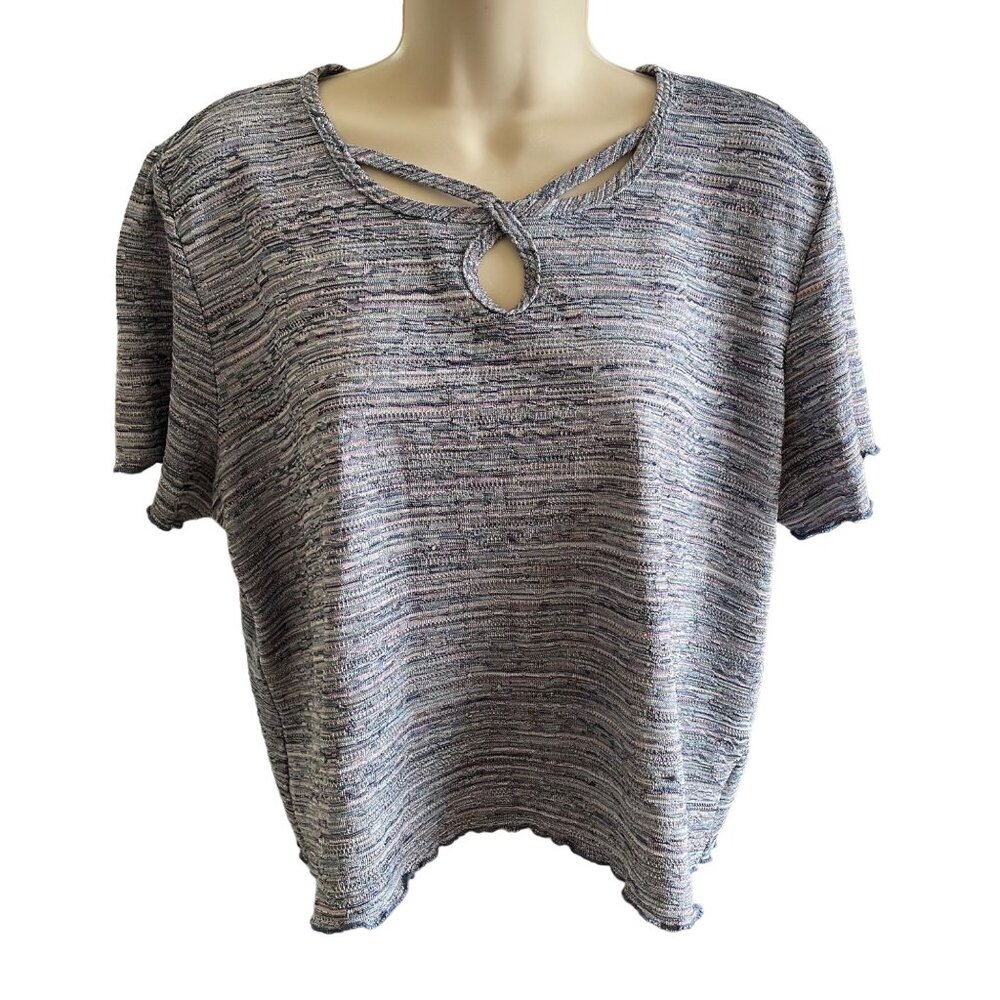 Womens Stretch Crop Top Alfred Dunner Blouse Top Size 1X Petite Blue Pink u